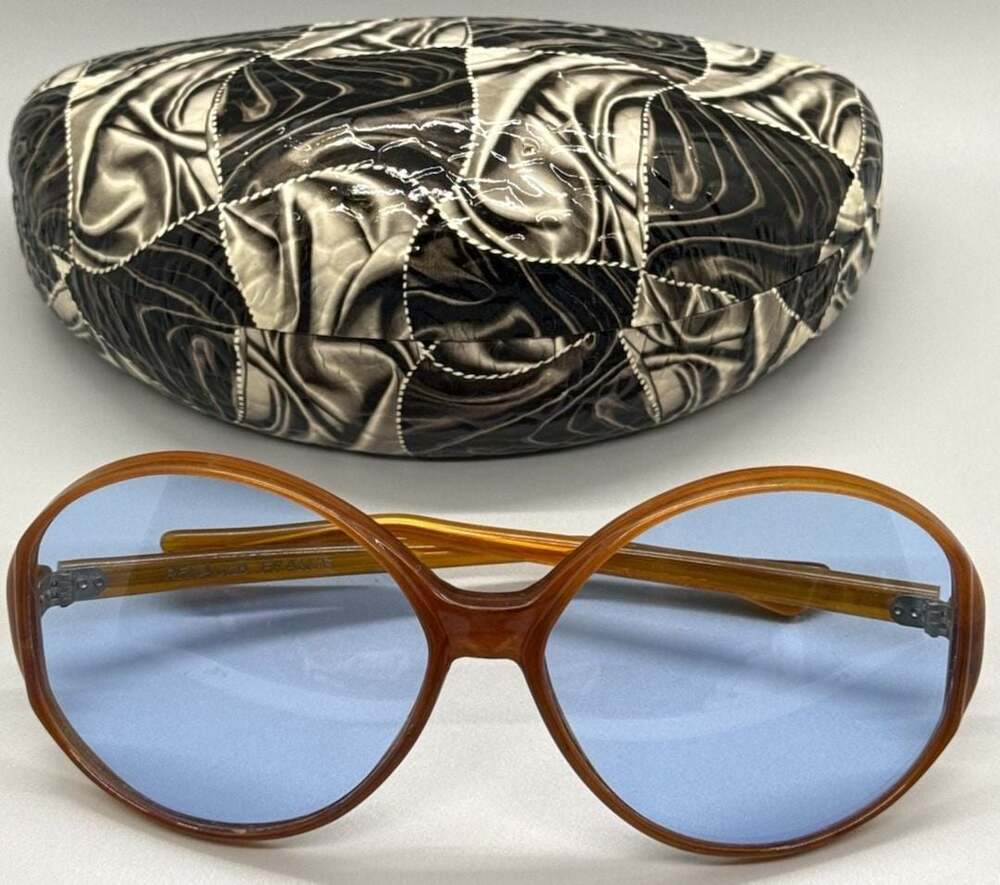 Renauld France Bug Eye Sunglasses Blue Tint Oversized Jackie O Vtg 70’s - Picture 6 of 16